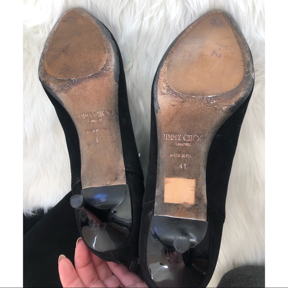 Jimmy Choo Black Suede Tall Low Heel Boots - Picture 5 of 8